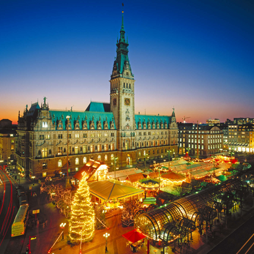 Weihnachtsmarkt auf dem Rathausplatz mit Rathaus, Hamburg 1000 Puzzle 3D Modell