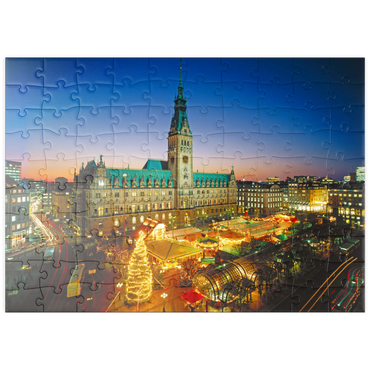 puzzleplate Weihnachtsmarkt auf dem Rathausplatz mit Rathaus, Hamburg 100 Puzzle
