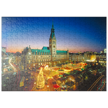 puzzleplate Weihnachtsmarkt auf dem Rathausplatz mit Rathaus, Hamburg 200 Puzzle