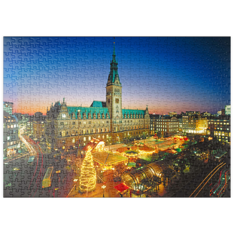 puzzleplate Weihnachtsmarkt auf dem Rathausplatz mit Rathaus, Hamburg 500 Puzzle