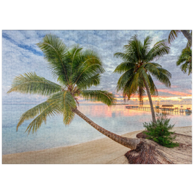 Darstellung des Puzzle-Motivs Palmenstrand am Hauru Point, Insel Moorea, Französisch Polynesien, Südsee – Puzzleteile: 1000