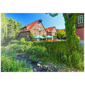 Darstellung des Puzzle-Motivs Speicherhäuser am Stadtstreek im Zentrum, Rotenburg (Wümme), Lüneburger Heide – Puzzleteile: 1000