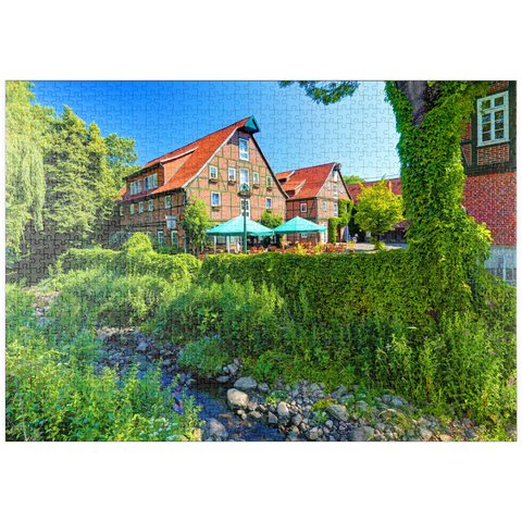 puzzleplate Speicherhäuser am Stadtstreek im Zentrum, Rotenburg (Wümme), Lüneburger Heide 1000 Puzzle