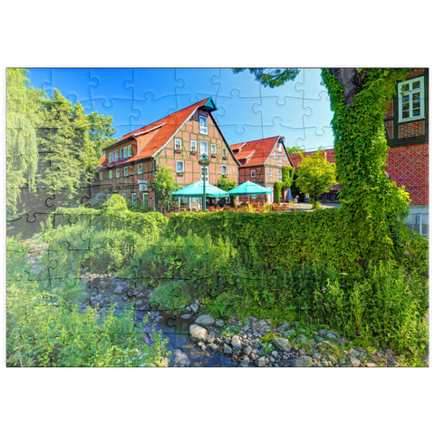puzzleplate Speicherhäuser am Stadtstreek im Zentrum, Rotenburg (Wümme), Lüneburger Heide 100 Puzzle