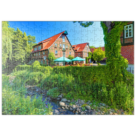 Darstellung des Puzzle-Motivs Speicherhäuser am Stadtstreek im Zentrum, Rotenburg (Wümme), Lüneburger Heide – Puzzleteile: 200