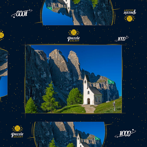 Kirche am Grödner Joch mit Sellagruppe, Dolomiten, Trentino-Südtirol 1000 Puzzle Schachtel 3D Modell