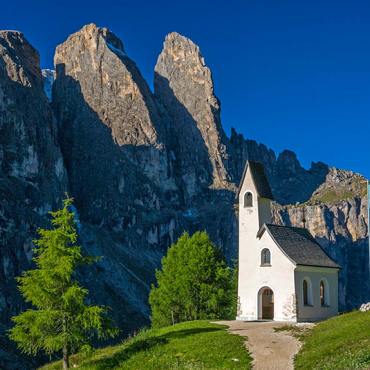 Kirche am Grödner Joch mit Sellagruppe, Dolomiten, Trentino-Südtirol 100 Puzzle 3D Modell