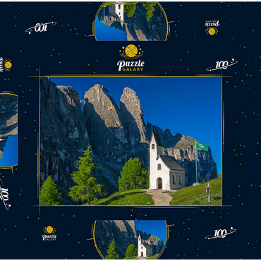 Kirche am Grödner Joch mit Sellagruppe, Dolomiten, Trentino-Südtirol 100 Puzzle Schachtel 3D Modell
