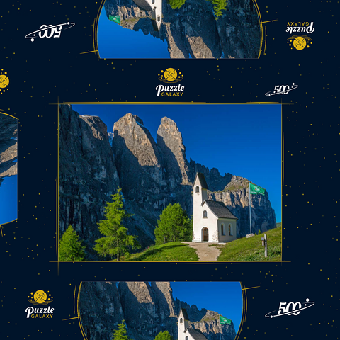 Kirche am Grödner Joch mit Sellagruppe, Dolomiten, Trentino-Südtirol 500 Puzzle Schachtel 3D Modell