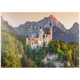 Darstellung des Puzzle-Motivs Königsschloss gegen die Tannheimer Berge am Abend, Hohenschwangau bei Füssen – Puzzleteile: 1000