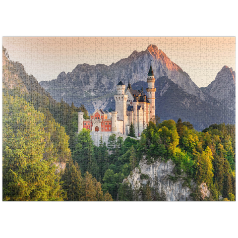 puzzleplate Königsschloss gegen die Tannheimer Berge am Abend, Hohenschwangau bei Füssen 1000 Puzzle