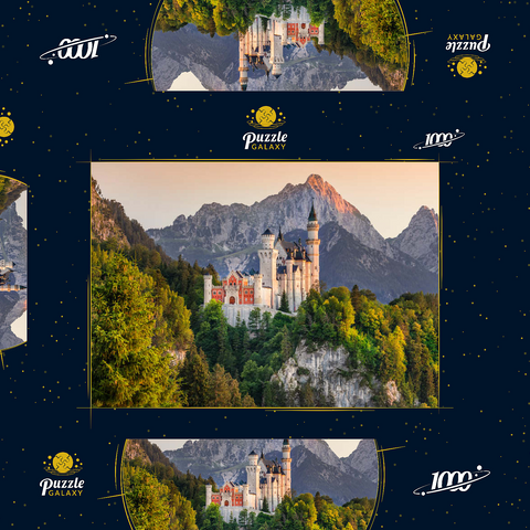 Königsschloss gegen die Tannheimer Berge am Abend, Hohenschwangau bei Füssen 1000 Puzzle Schachtel 3D Modell