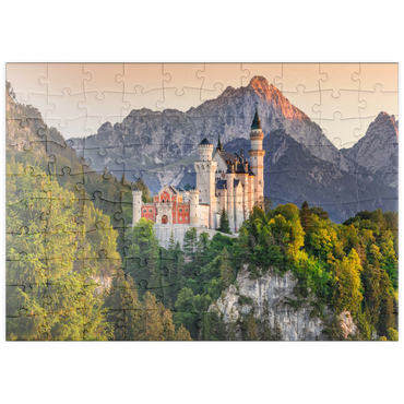 puzzleplate Königsschloss gegen die Tannheimer Berge am Abend, Hohenschwangau bei Füssen 100 Puzzle