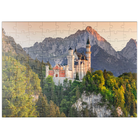 puzzleplate Königsschloss gegen die Tannheimer Berge am Abend, Hohenschwangau bei Füssen 100 Puzzle