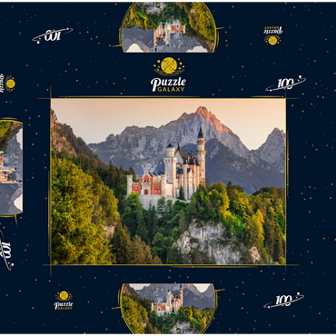 Königsschloss gegen die Tannheimer Berge am Abend, Hohenschwangau bei Füssen 100 Puzzle Schachtel 3D Modell