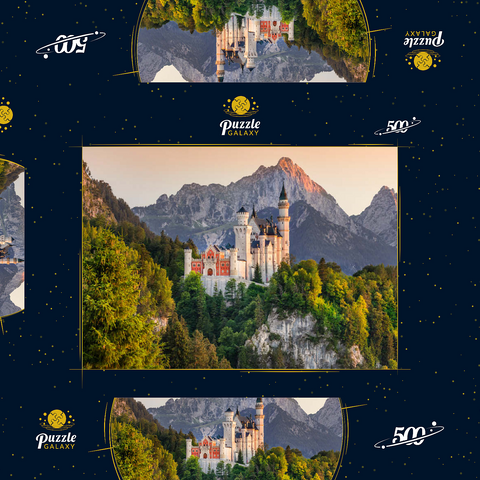 Königsschloss gegen die Tannheimer Berge am Abend, Hohenschwangau bei Füssen 500 Puzzle Schachtel 3D Modell