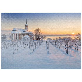 Darstellung des Puzzle-Motivs Abend an der Wallfahrtskirche Birnau bei Unteruhldingen am Bodensee – Puzzleteile: 1000