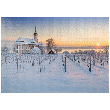 puzzleplate Abend an der Wallfahrtskirche Birnau bei Unteruhldingen am Bodensee 1000 Puzzle