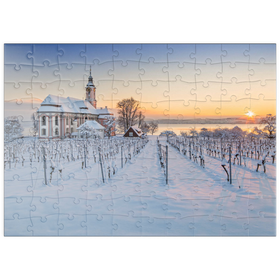 Darstellung des Puzzle Motivs Abend an der Wallfahrtskirche Birnau bei Unteruhldingen am Bodensee - Puzzleteile: 100