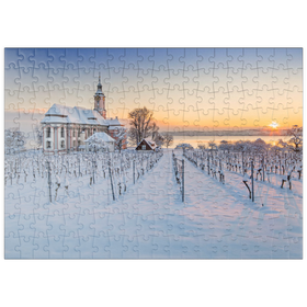 Darstellung des Puzzle-Motivs Abend an der Wallfahrtskirche Birnau bei Unteruhldingen am Bodensee – Puzzleteile: 200