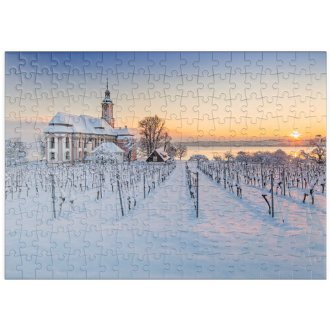 puzzleplate Abend an der Wallfahrtskirche Birnau bei Unteruhldingen am Bodensee 200 Puzzle