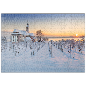 Darstellung des Puzzle-Motivs Abend an der Wallfahrtskirche Birnau bei Unteruhldingen am Bodensee – Puzzleteile: 500