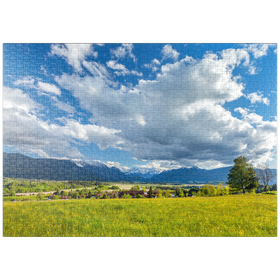 Darstellung des Puzzle-Motivs Blick über den Ortsteil Hagen über das Murnauer Moos zum Wettersteingebirge – Puzzleteile: 1000
