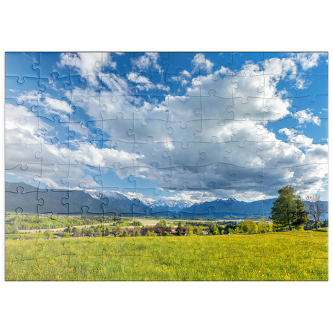 puzzleplate Blick über den Ortsteil Hagen über das Murnauer Moos zum Wettersteingebirge im Frühling 100 Puzzle