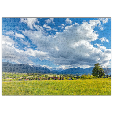 puzzleplate Blick über den Ortsteil Hagen über das Murnauer Moos zum Wettersteingebirge im Frühling 500 Puzzle