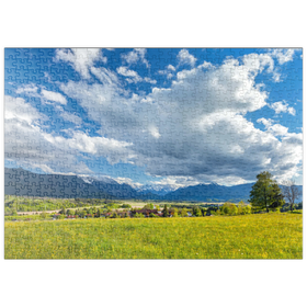 Darstellung des Puzzle Motivs Blick über den Ortsteil Hagen über das Murnauer Moos zum Wettersteingebirge - Puzzleteile: 500
