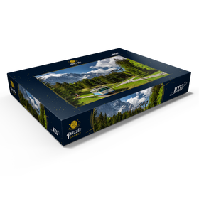 Darstellung des Puzzle Motivs Bayerische Zugspitzbahn gegen Zugspitze bei Garmisch-Partenkirchen - Puzzleteile: 1000