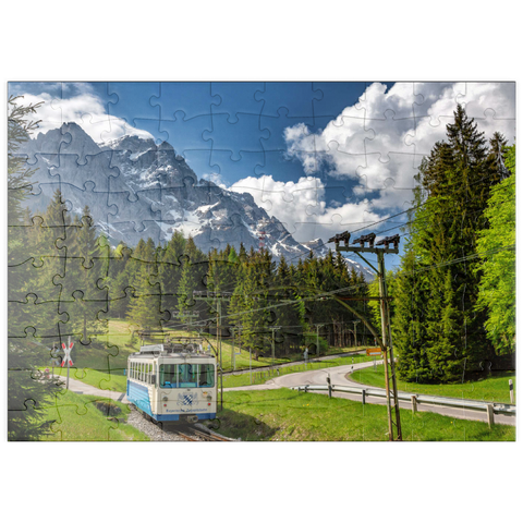 puzzleplate Bayerische Zugspitzbahn gegen Zugspitze (2962m) bei Garmisch-Partenkirchen 100 Puzzle