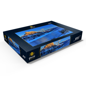 Darstellung des Puzzle Motivs Blick über die Salzach, Heilig-Geist-Kirche und Pfarrkirche St. Jakob, Burghausen - Puzzleteile: 1000