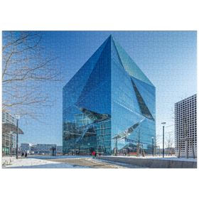 Darstellung des Puzzle-Motivs Cube Berlin, Bürogebäude am Washingtonplatz im Winter – Puzzleteile: 1000