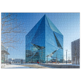 Darstellung des Puzzle-Motivs Cube Berlin, Bürogebäude am Washingtonplatz im Winter – Puzzleteile: 500