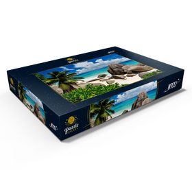 Alternative Darstellung des Puzzle-Motivs Granitfelsen am Carana Beach in der Carana Bay, Nordspitze der Insel Mahe, Seychellen – Puzzleteile: 1000