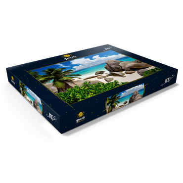 Granitfelsen am Carana Beach in der Carana Bay, Nordspitze der Insel Mahe, Seychellen 100 Puzzle Schachtel Ansicht1
