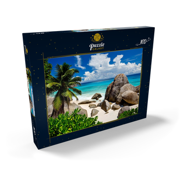 Granitfelsen am Carana Beach in der Carana Bay, Nordspitze der Insel Mahe, Seychellen 100 Puzzle Schachtel Ansicht2