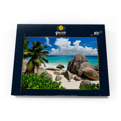 Granitfelsen am Carana Beach in der Carana Bay, Nordspitze der Insel Mahe, Seychellen 100 Puzzle Schachtel Ansicht3