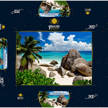 Granitfelsen am Carana Beach in der Carana Bay, Nordspitze der Insel Mahe, Seychellen 200 Puzzle Schachtel 3D Modell