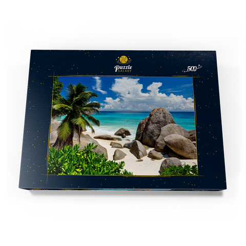 Granitfelsen am Carana Beach in der Carana Bay, Nordspitze der Insel Mahe, Seychellen 500 Puzzle Schachtel Ansicht3