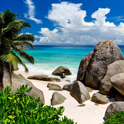 Granitfelsen am Carana Beach in der Carana Bay, Nordspitze der Insel Mahe, Seychellen 500 Puzzle 3D Modell