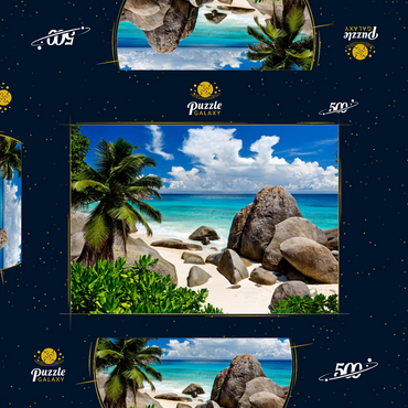 Granitfelsen am Carana Beach in der Carana Bay, Nordspitze der Insel Mahe, Seychellen 500 Puzzle Schachtel 3D Modell