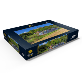 Alternative Darstellung des Puzzle-Motivs Ausflugsschiff auf der Weser mit Blick zur Burgruine, Polle, Niedersachsen – Puzzleteile: 1000