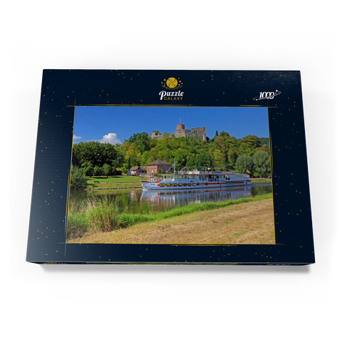Ausflugsschiff auf der Weser mit Blick zur Burgruine, Polle, Niedersachsen, Deutschland 1000 Puzzle Schachtel Ansicht3