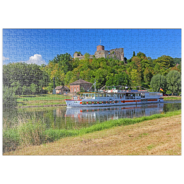 puzzleplate Ausflugsschiff auf der Weser mit Blick zur Burgruine, Polle, Niedersachsen, Deutschland 500 Puzzle