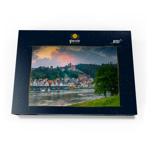 Historischer Ortskern mit Burg Hirschhorn am Abend 1000 Puzzle Schachtel Ansicht3