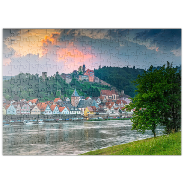 puzzleplate Historischer Ortskern mit Burg Hirschhorn am Abend 200 Puzzle