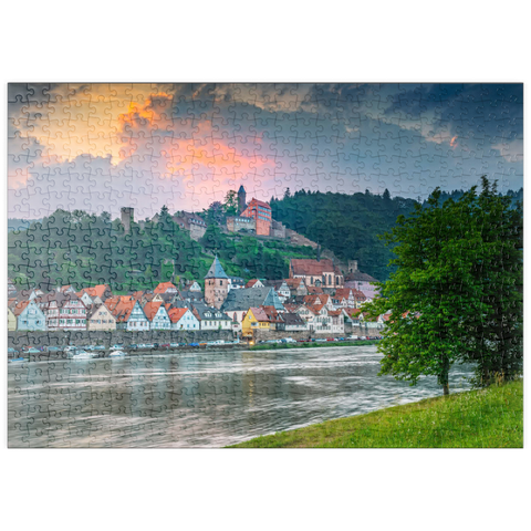 puzzleplate Historischer Ortskern mit Burg Hirschhorn am Abend 500 Puzzle