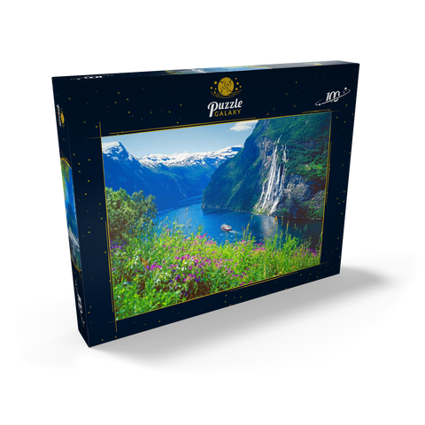 Geiranger Fjord und Sieben Schwestern Wasserfall, Mittelnorwegen, Norwegen 100 Puzzle Schachtel Ansicht2
